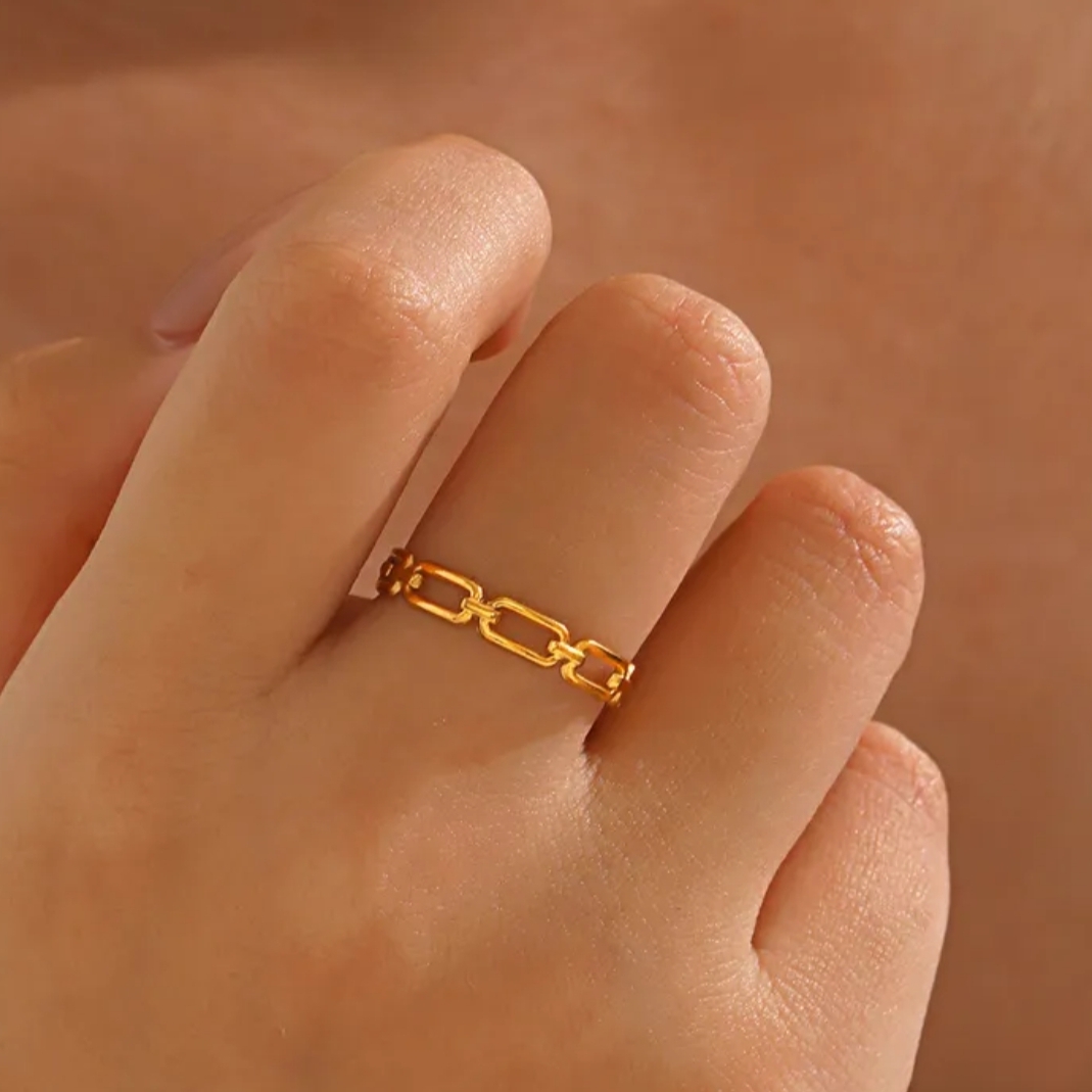 18 Kt Gold Over Titanium Chain Link Ring